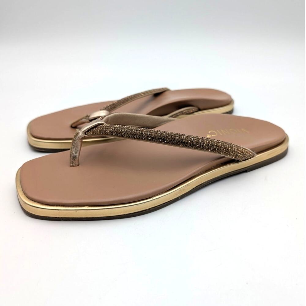 Vionic Vista Shine Flip Flop Sandals Open Toe Women's Gold Metallic Sz US7 EU37